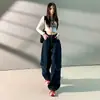 26 Novo estilo popular, calça de trabalho cor original, jeans de corte solto com múltiplos bolsos para mulheres, versátil e modelador, cor original, comprimento estendido, disponível para dropshipping