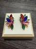 Brincos de Flores Coloridos Estilo Europeu e Americano, Brincos Exagerados de Zircônia Navete, Acessórios de Orelha de Luxo Leve com Design de Nicho