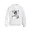 Sudadera con capucha de cuello redondo holgada con estampado de retrato de pintura para hombre, estilo callejero de primavera y otoño, jersey, ropa deportiva informal, bolsillo lateral, bolsillo ribeteado