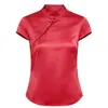 Ins transfronteiriça Europeia e Americana 2026 nova moda elegante feminina atacado novo estilo chinês manga curta multicolor gola alta carcela diagonal camisa