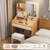 Penteadeira para quarto de casa, design simples e moderno com espelho, mesa de maquiagem compacta multi-funcional com armazenamento