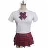 Lencería sexy juego de roles estilo colegial uniforme escolar camisa dividida falda corta traje uniforme sexy pajarita roja