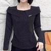 Una generación de 2025 principios de primavera nueva camiseta de hombro con manga larga para mujer top estilo extranjero color sólido comodín camisa base