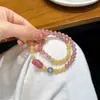 Pulsera Pixiu de Cristal Amarillo Natural y Cristal de Fresa Flor de Durazno Estilo Chino Nuevo Nicho Joyería Original para Mujer