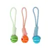 Brinquedo para cachorro de estimação, bola de borracha resistente a mordidas que dispensa petiscos, puxada à mão, brinquedo interativo e educativo para autoentretenimento de cachorro