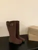Primeiro Encontro Temporada Pessoa Baixa Botas de Camurça com Salto Alto Botas Longas Botas de Equitação Femininas 2026 Outono/Inverno Novo Estilo Meio da Panturrilha