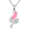 Elegante pingente de diamante em forma de folha de pedra de hibisco de cristal rosa com pétalas florescentes, pingente de folha de flor de cristal rosa em ouro rosa