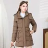 Chaqueta de Algodón Acolchada de Invierno para Mujer, Nueva Moda de Longitud Media Ajustada con Capucha, Acabado Suave de Gama Alta, Abrigo de Algodón Engrosado