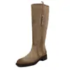 Botas de montar de cuero para mujer, botas altas de tubo largas con efecto desgastado para otoño e invierno, cuero genuino, puntera redonda, sin cordones, tacón bajo, altas hasta la rodilla, rectas