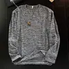 Malha Versátil de Tricô Estilo Preguiçoso com Decote V para Homens Tendência Simples Solta Listrada Casual Combina com Tudo Caimento Manga Longa Top