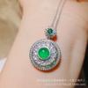 Colgante de Calcedonia Verde Hielo de Alta Calidad, Chapado en Plata, Incrustado con Diamantes Completos, Calcedonia Ágata, Joyería Colgante Color Jade, Cadena Clavicular, Artículos de Jade