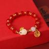 Pulsera de Jade Conejo Rojo con Perlas Estilo Chino con un Toque de Lujo de Alta Gama, Pulsera Versátil de Joyería de Estilo Nacional de Moda