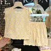Traje de Manga Corta para Niños, Nuevo Estilo de Verano, Ropa de Casa de Encaje para Niñas, Pantalones Cortos de Seda Helada para Niñas, Conjunto de Dos Piezas, Ropa para Niños al por Mayor