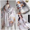 Bufanda elegante de seda Hangzhou con protección solar y letras para mujer, ideal para primavera y otoño, fina y larga, chal de satén de verano.