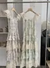 Vestido de Verão Floral Feminino Kekezoon com Mangas Curtas Leves, Vestido Princesa Bolo com Ajuste na Cintura, Saia Longa 7341