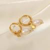 Pendientes de aro de perlas de agua dulce de ocho puntas estilo INS, moda retro, acero de titanio chapado en oro de 18k, ligeros, lujosos, de alta gama