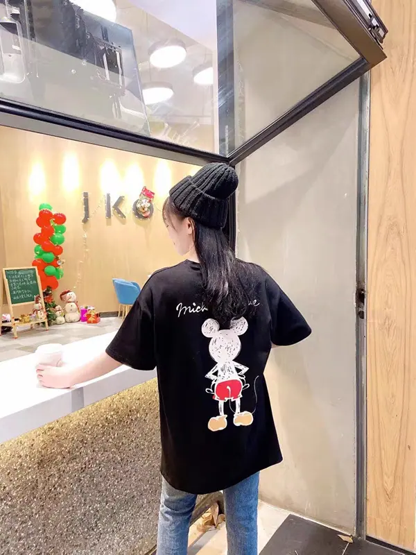 帮手主图-015#2020中长款宽松印花米奇短袖T恤女套头圆
