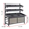 Estante Exhibidor de Frutas Estilo Yonghui Exhibidor de Supermercado Plataforma Comercial de Acero-Madera Forma de Escalera Ajustable Multicapa Estante para Verduras