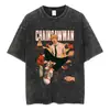 Camiseta Y2K de Manga Corta y Cuello Redondo para Hombre, Nuevas Camisas y Camisetas, Camiseta para Hombre con Estampado Retro Lavado de Anime Chainsaw Man
