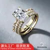 Anel stackable de prata de lei S925 europeu e americano, luxo leve, vintage, com moissanita, conjunto de anéis de casamento moderno e sofisticado para mulheres