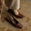 Zapatos Elegantes de Estilo Francés para el Trabajo, Punta Cuadrada, sin Cordones, Sandalias de Cuña, Sandalias de Cuero de 4 cm con Punta Cerrada para Mujer, Verano