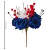 Cortes de Rosas Vermelhas, Brancas e Azuis para o Dia da Independência, Decorações para Celebração de Feriado Americano, Frutas Vermelhas, Enfeites de Decoração para Casa, Flores