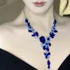 Colar Pingente Flor Flash Brincos Conjunto Estilo Corte Vintage Luxo Leve Elegante High-end Vestido de Noite Corrente para Clavícula