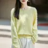 Cárdigan básico de una sola pieza de cachemir cepillado con cuello redondo para mujer, versátil chaqueta suéter de punto de lana, cálido