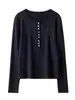 Camiseta de Punto de Manga Larga con Medio Botón de Lino Lyocell para Mujer, Nuevo Diseño Primavera/Verano, Top Interior Elegante y Versátil