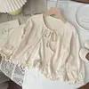 Xale de algodão Tencel para meninas no verão com gravata borboleta, cardigã fino, camisa para ar condicionado, peça externa de proteção solar