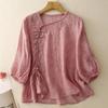 Foto Real de Nuevos Tops de Encaje Empalmado de Primavera y Otoño para Mujer, Camisetas Finas Holgadas con Efecto Adelgazante, Camisas de Botones, Ropa de Té