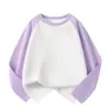 Calidad Tmall 210g Algodón Peinado Camiseta de Manga Larga Raglán para Niños Versión Lisa Manga de Cuerno Combinación de Colores Versión Ligera Top