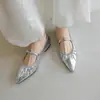 Zapatos de Ballet Retro Franceses de Cuero Genuino de Tacón Bajo para Mujer, Zapatos Planos con Hebilla Plateada, Nuevo Estilo Primavera y Verano, Zapatos Individuales Versátiles de Boca Baja
