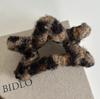 Grampo de cabelo de pelúcia cacheado com estampa de leopardo, grampo grande para cabelo, outono e inverno, parte de trás da cabeça, clipe de tubarão multivolume, grampo de cabelo, novos acessórios para cabelo