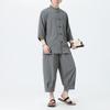 Traje de Algodón y Lino para Hombre 2024 Nuevo Estilo Chino Casual Moda Traje 2024 Verano Nuevo Camisa Abotonada Casual