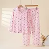 Pijama Puro Algodão Classe A para Mulheres, Estrelas de Desenho Animado, Gaze Dupla, Roupa para Casa, Manga Longa, Calça Longa, Roupa de Dormir Feminina, Conjunto Casual