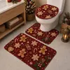Alfombrillas de baño y suelo para inodoro con temática navideña transfronterizas, fundas para asiento de inodoro y alfombrillas de suelo en forma de U - un juego de tres alfombrillas de terciopelo, disponibles para envío directo