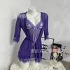 Sexy Underwear Tamanho Grande Conjunto de Três Peças Sexy Tentação Renda Tulle Sling Nightgown Set Comércio Exterior Vestido de Cinto