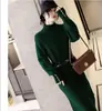 Saia de tricô francesa com casaco para mulheres outono e inverno novo cintura alta justa saia de base suéter vestido interno gola semi alta