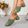 Sandalias de Chanclas de Moda Europeas y Americanas Transfronterizas de Punta Abierta Flyknit Color Sólido Talla Grande 2026 de Tacón Medio Verano Coreano al por Mayor Talla Grande