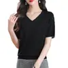 Nova camiseta de malha fina, curta, solta, slim fit, estilosa, jovem, popular, moda versátil, manga curta para mulheres