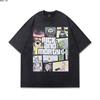 Camiseta de manga corta holgada informal para parejas, estilo vintage lavado con animación antigua, estilo europeo y americano, para hombres y mujeres.