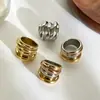 Anillo de Acero de Titanio Trenzado Multicapa, Chapado en Oro de 18 Quilates, No se Desvanece, Versión Ancha, Anillo para Mujer, Joyería de Lujo Ligero Europea y Americana, Venta al por Mayor de una Pieza