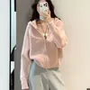 Suéter casual de punto de color liso para otoño e invierno estilo coreano con cremallera, prenda exterior gruesa, top holgado y suave, cárdigan de punto con capucha