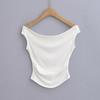 Fs356-23 Verano Nuevo Estilo Europeo y Americano Estilo Blogger de Instagram Sexy Hombros Descubiertos Ajustado Manga Corta Camiseta Básica