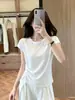 Elegante camiseta de manga corta de seda de hielo fina para mujer, nuevo modelo de verano 2026, diseño de cintura irregular, top versátil A13007