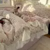 Conjunto de cuatro piezas de encaje francés seguro para bebés Clase A, estilo princesa de Instagram, conjunto de tres piezas de algodón lavado floral fresco para dormitorio