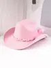 Sombrero de Vaquero de Fieltro Dulce y Picante, Cálido y Protector del Sol, con Lazo de Perlas y Cinta, Sombrero de San Valentín para Mujer, Sombrero Atmosférico
