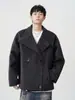 Abrigo de Lana Sarga Estilo Retro Old Money para Hombre, Tendencia Otoño e Invierno Marca Diseño Gabardina Corta Chaqueta Holgada