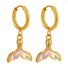 Brincos de Titânio Banhados a Ouro para Mulheres, Estilo Coreano Ins, Luxo Leve, Formato de Coração, Concha, Cauda de Sereia, Modernos e de Alta Qualidade